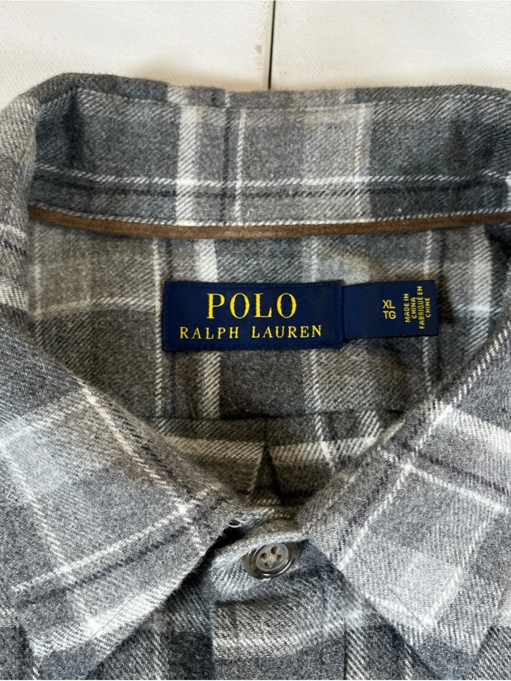 Polo Ralph Lauren Flannel Shirt Gray Plaid Elbow Patch Button Up Soft Men’s XL